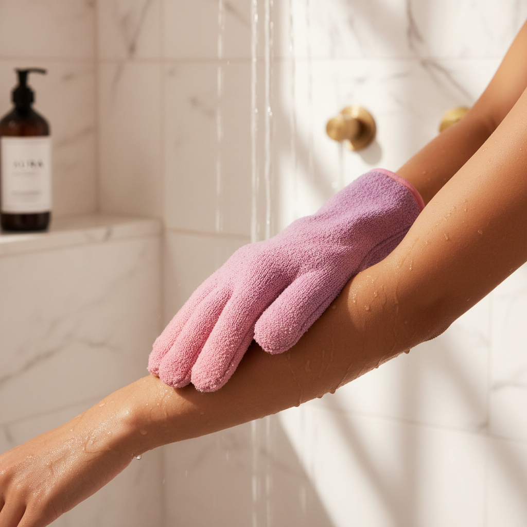 Baybella Exfoliating Glove in use