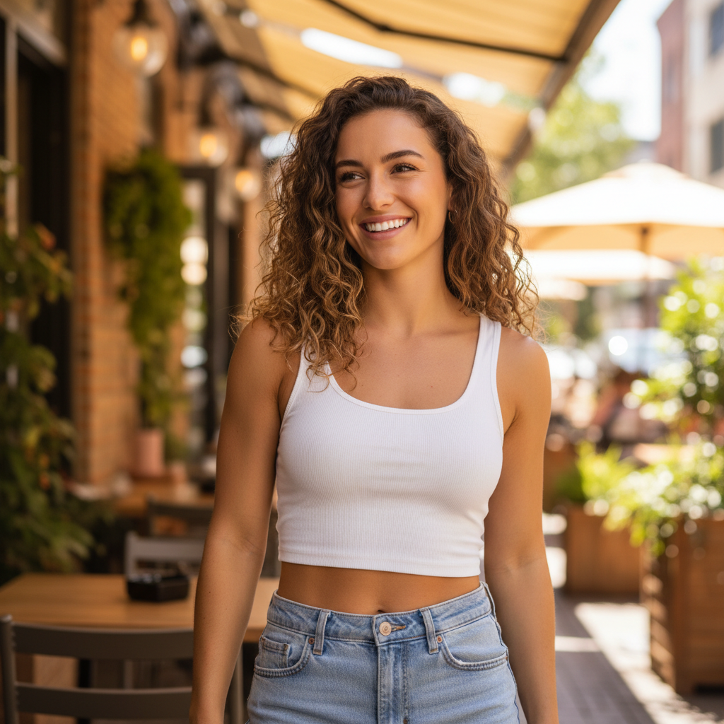 Confident woman showing smooth arms